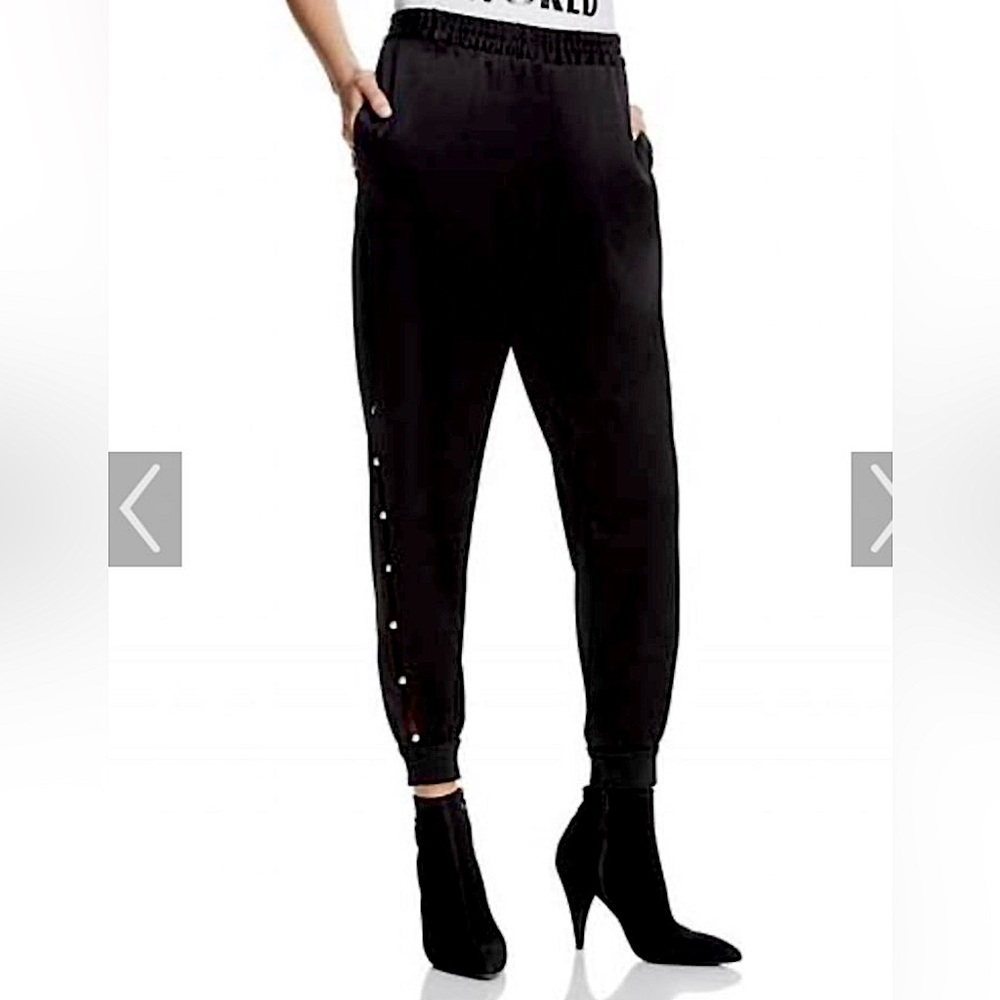 Alice & Olivia Black Satin Pearl Pete Joggers Sweatpants -M
